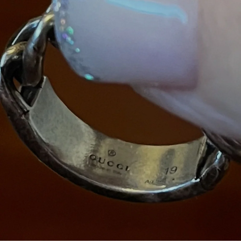 NEW Gucci Logo Chain Ring 925 Silver Black Enamel Sz 19 IT 8.75 US - Picture 6 of 6